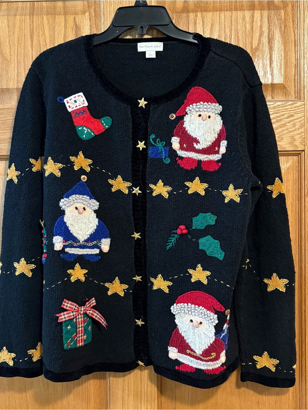 90’s Northern Isles Christmas Santa Sweater Textured Cardigan Holiday Women’s L